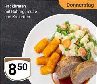 Hackbraten mit Rahmgemüse und Kroketten