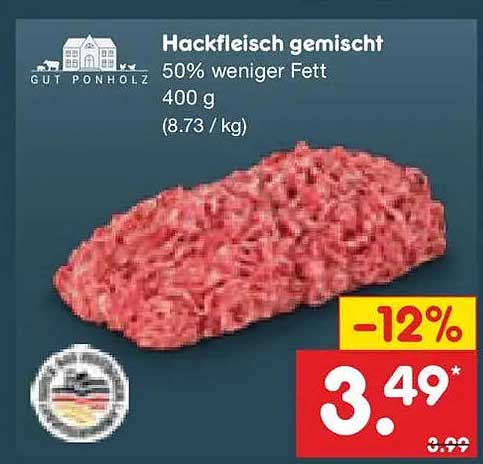 Hackfleisch gemischt 50% weniger Fett 400 g
