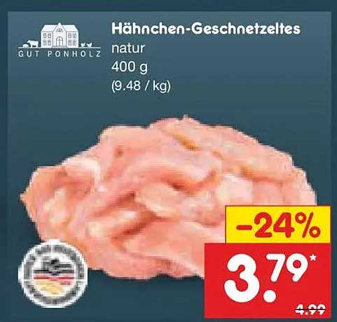 Hähnchen-Geschnetzeltes natur 400 g (9.48 / kg)