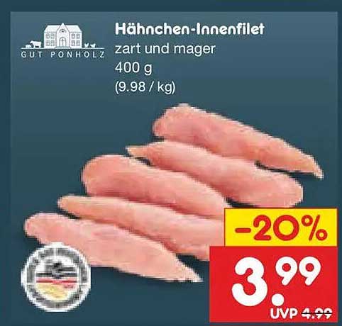 Hähnchen-Innenfilet zart und mager 400 g (9.98 / kg)