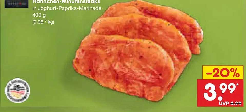 Hähnchen-Minutensteaks in Joghurt-Paprika-Marinade 400 g (9.98 / kg)