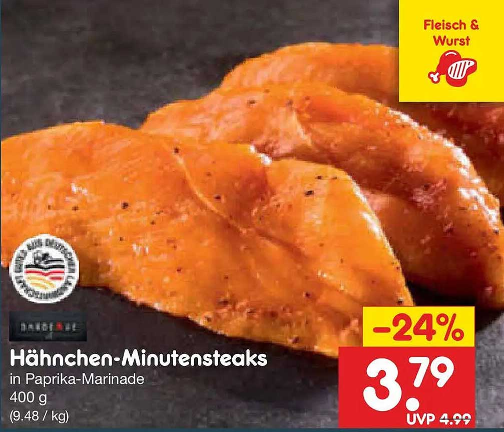 Hähnchen-Minutensteaks in Paprika-Marinade 400 g (9.48 / kg)