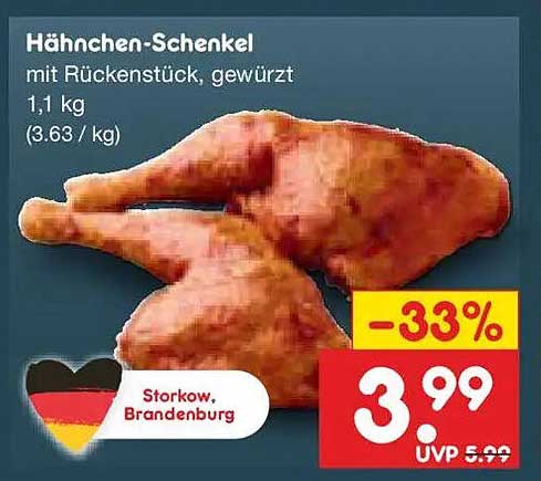 Hähnchen-Schenkel mit Rückstück, gewürzt 1,1 kg (3.63 / kg)