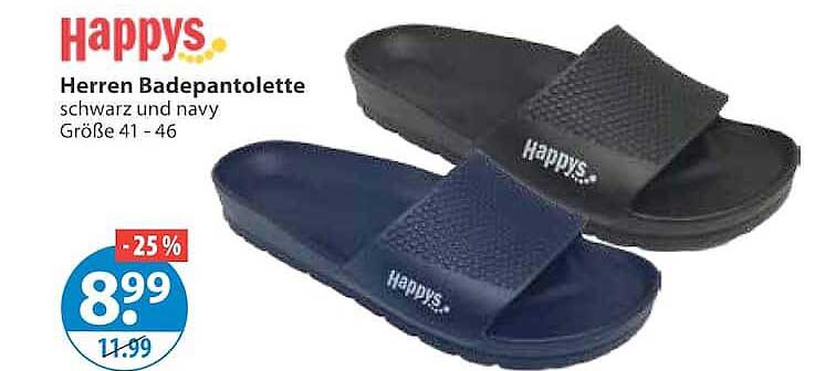 Happys Herren Badepantolette schwarz und navy Größe 41 - 46