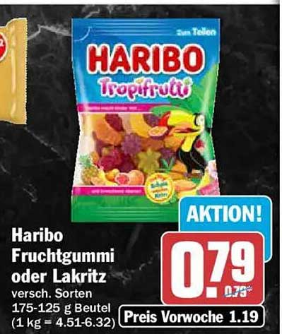 Haribo Fruchtgummi oder Lakritz versch. Sorten 175-125 g Beutel (1 kg = 4.51-6.32)