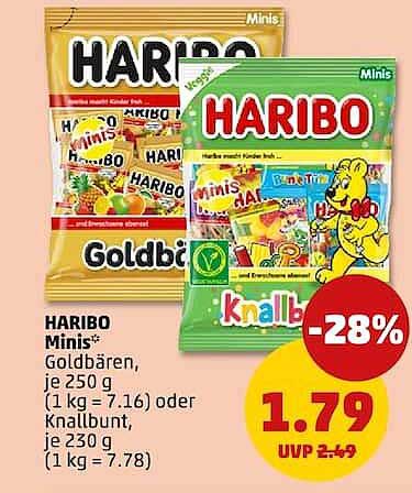 HARIBO Minis Goldbären, je 250 g (1 kg = 7.16) oder Knallbunt, je 230 g (1 kg = 7.78)