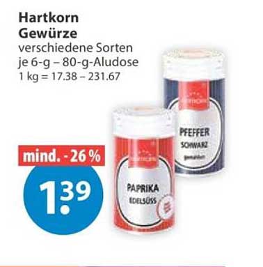 Hartkorn Gewürze verschiedene Sorten je 6-g - 80-g-Dose 1 kg = 17.38 – 231.67