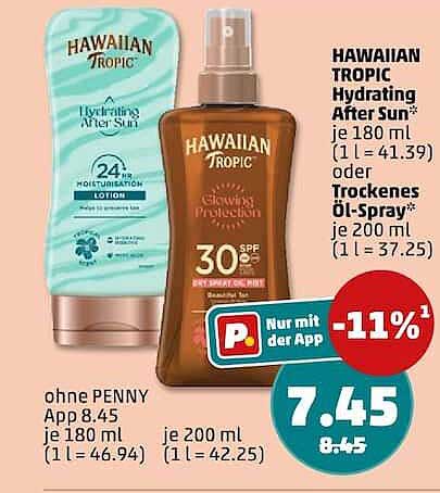 HAWAIIAN TROPIC Hydrating After Sun* je 180 ml (1 l = 41.39) oder Trockenes Öl-Spray* je 200 ml (1 l = 37.25)