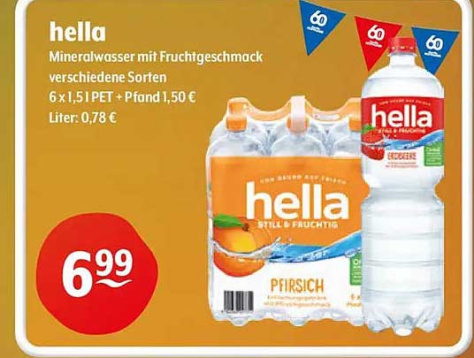 hella Mineralwasser mit Fruchtgeschmack verschiedene Sorten 6 x 1,5 l PET + Pfand 1,50 € Liter: 0,78 €