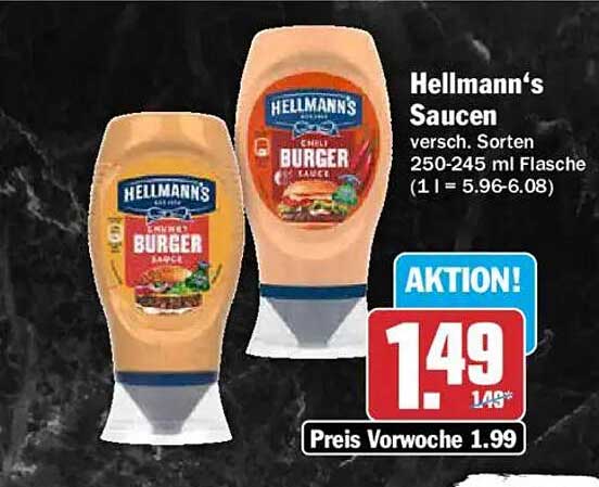 Hellmann's Saucen versch. Sorten 250-245 Flasche (1 l = 5.96-6.08)