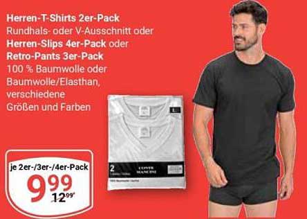 Herren-T Shirts 2er-Pack Rundhals- oder V-Ausschnitt oder Herren-Slips 4er-Pack oder Retro-Pants 3er-Pack 100 % Baumwolle oder Baumwolle/Elasthan, verschiedene Größen und Farben