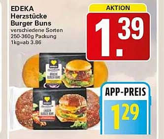 Herzstücke Burger Buns verschiedene Sorten 250-360g Packung 1kg=ab 3.86