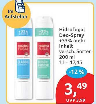 Hidrofugal Deo-Spray +33% mehr Inhalt versch. Sorten 200 ml 1 l = 17,45