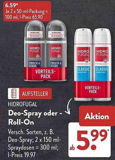 HIDROFUGAL Deo-Spray oder -Roll-On