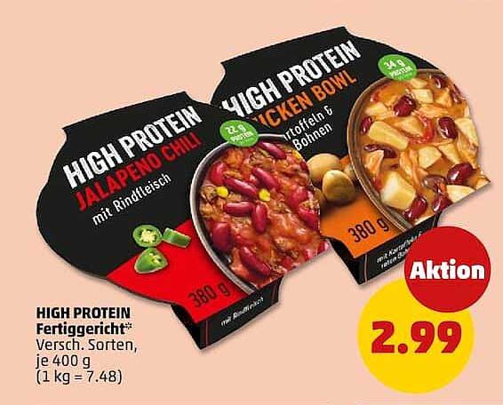 HIGH PROTEIN Fertiggericht* versch. Sorten, je 400 g (1 kg = 7.48)