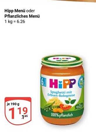 Hipp Menü oder Pflanzliches Menü