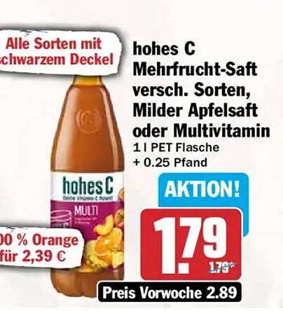 hohes C Mehrfrucht-Saft versch. Sorten, Milder Apfelsaft oder Multivitamin