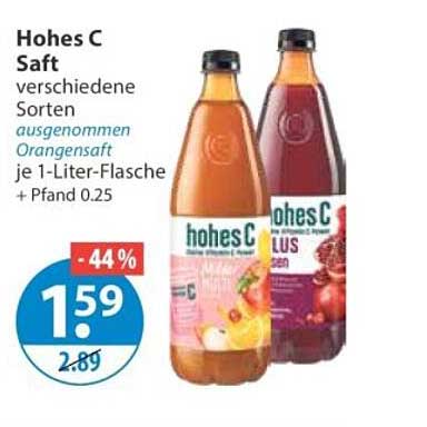 Hohes C Saft verschiedene Sorten ausgenommen Orangensaft je 1-Liter-Flasche + Pfand 0.25