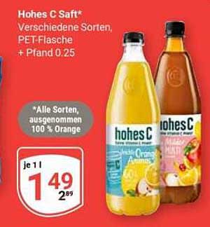 Hohes C Saft* Verschiedene Sorten, PET-Flasche + Pfand 0.25
