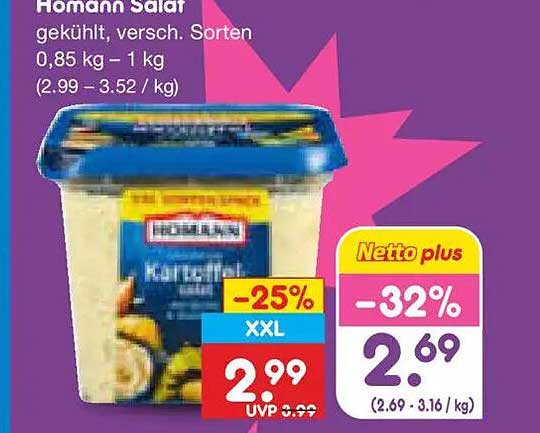 Homann Salat gekühlt, versch. Sorten 0,85 kg – 1 kg (2.99 – 3.52 / kg)