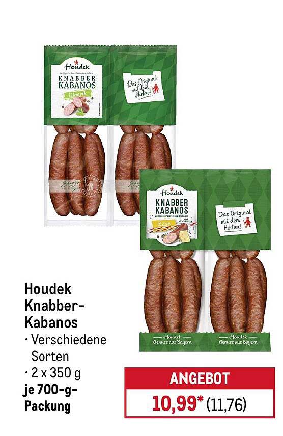 Houdek Knabber-Kabanos • Verschiedene Sorten • 2 x 350 g je 700-g-Packung