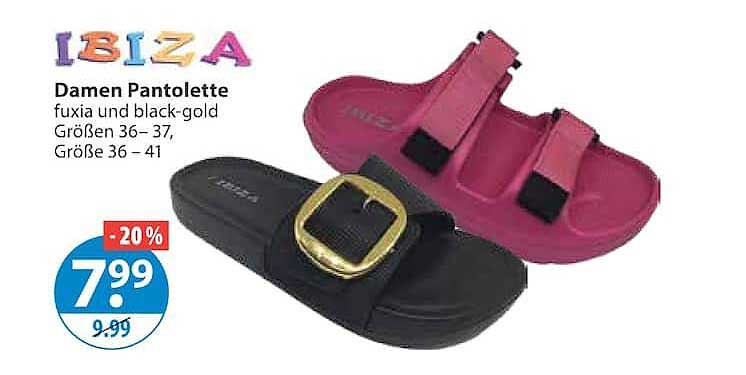 IBIZA Damen Pantolette fuxia und black-gold Größen 36–37, Größe 36 – 41