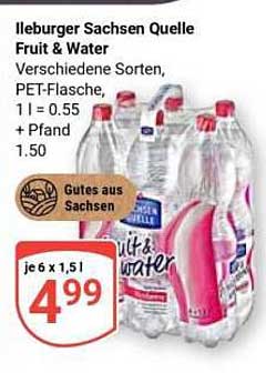 Ilburger Sachsen Quelle Fruit & Water Verschiedene Sorten, PET-Flasche, 1 l = 0,55 + Pfand