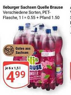 Ileburger Sachsen Quelle Brause Verschiedene Sorten, PET-Flasche, 1 l = 0.55 + Pfand 1.50