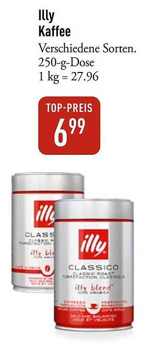 Illy Kaffee Verschiedene Sorten. 250-g-Dose 1 kg = 27.96