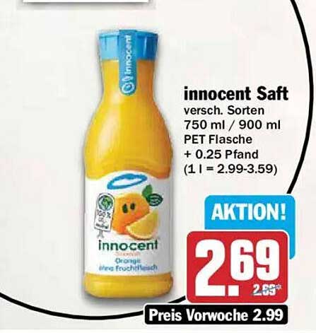 innocent Saft versch. Sorten 750 ml / 900 ml PET Flasche + 0.25 Pfand (1 l = 2.99-3.59)