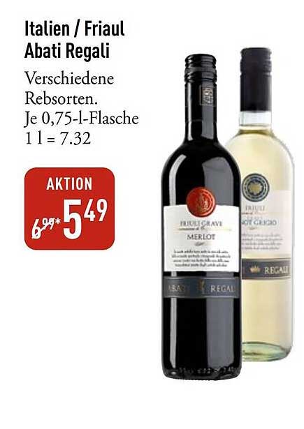 Italien / Friaul Abati Regali Verschiedene Rebsorten. Je 0,75-l-Flasche