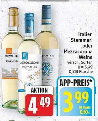 Italien Stemmari oder Mezzacorona Weine versch. Sorten 1l = 5,99 0,75l Flasche.