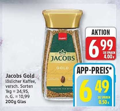 Jacobs Gold löslicher Kaffee, versch. Sorten 1kg = 34,95, 200g Glas
