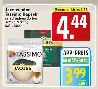 Jacobs oder Tassimo Kapseln verschiedene Sorten 8-21er Packung n.G.=6,99