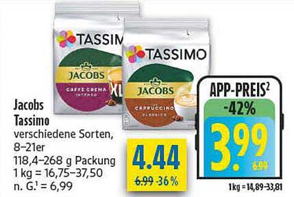 Jacobs Tassimo verschiedene Sorten, 8–21er, 118,4–268 g Packung