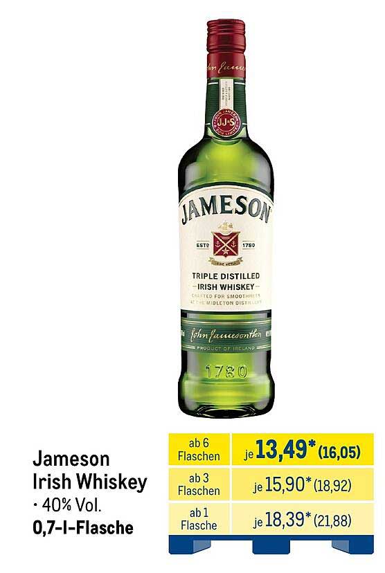 Jameson Irish Whiskey • 40% Vol. 0,7-l-Flasche
