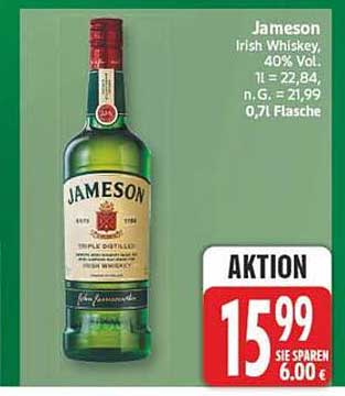 Jameson Irish Whiskey, 40% Vol., 0,7 l Flasche