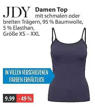 JDY Damen Top mit schmalen oder breiten Trägern, 95 % Baumwolle, 5 % Elasthan, Größe XS – XXL