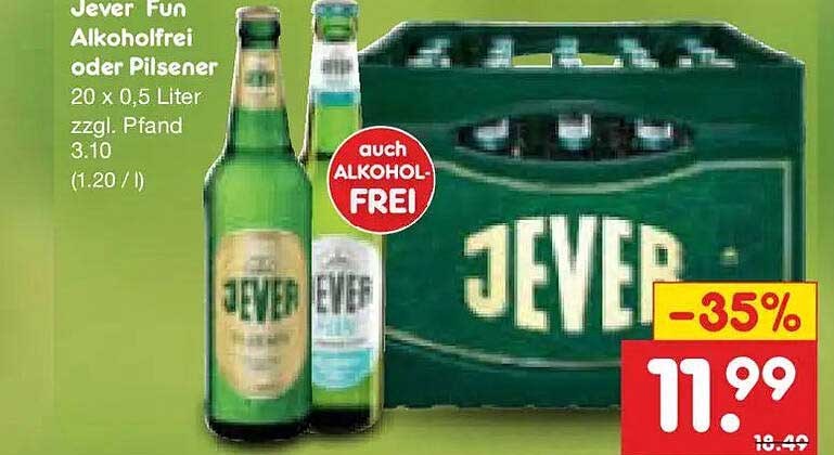 Jever Fun Alkoholfrei oder Pilsener 20 x 0.5 Liter zzgl. Pfand