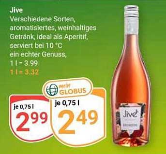Jive Verschiedene Sorten, aromatisiertes, weinhaltiges Getränk, ideal als Aperitif, serviert bei 10 °C ein echter Genuss.