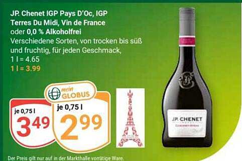 JP. Chenet IGP Pays D'Oc, IGP Terres Du Midi, Vin de France oder 0,0 % Alkoholfrei