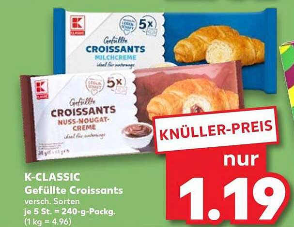 K-CLASSIC Gefüllte Croissants versch. Sorten je 5 St. = 240-g-Packg. (1 kg = 4.96)