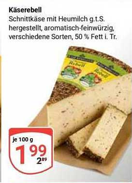 Käserebell Schnittkäse mit Heumilch g.t.S. hergestellt, aromatisch-feinwürzig, verschiedene Sorten, 50 % Fett i. Tr.