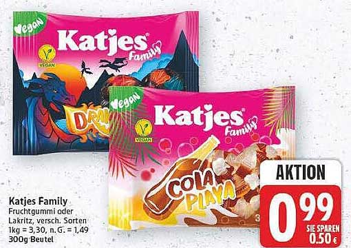 Katjes Family Fruchtgummi oder Lakritz, vegan, Sorten nach Wahl, 300g Beutel