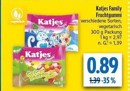 Katjes Family Fruchtgummi verschiedene Sorten, vegetarisch 300 g Packung 1 kg = 2,97 n. G. = 1,39