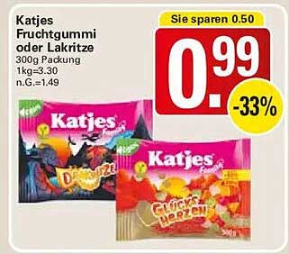 Katjes Fruchtgummi oder Lakritze 300g Packung