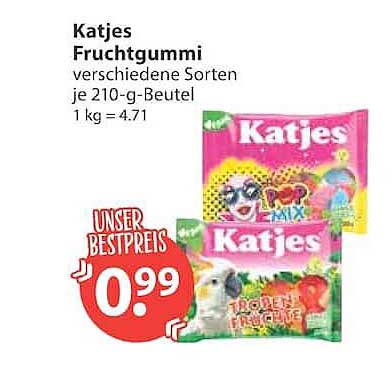 Katjes Fruchtgummi verschiedene Sorten je 210-g-Beutel 1 kg = 4.71