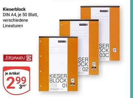 Kieserblock DIN A4, je 50 Blatt, verschiedene Lineaturen