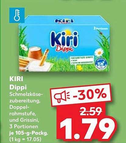 KIRI Dippi Schmelzkäsezubereitung, Doppelrahmstufe, und Grissini, 3 Portionen je 105-g-Packg. (1 kg = 17.05)