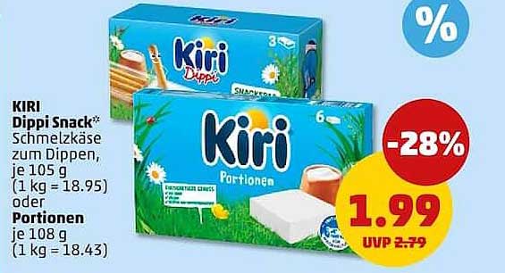KIRI Dippi Snack* Schmelzkäse zum Dippen, je 105 g (1 kg = 18.95) oder Portionen je 108 g (1 kg = 18.43)